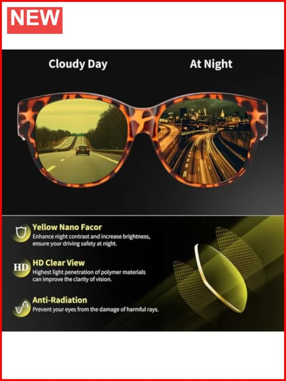 Polarized Fit Over Sunglasses HD Night Vision UV400 TR90 Oversized Unisex